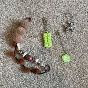 Brown and Green bag charm Keychain accessories bundle
